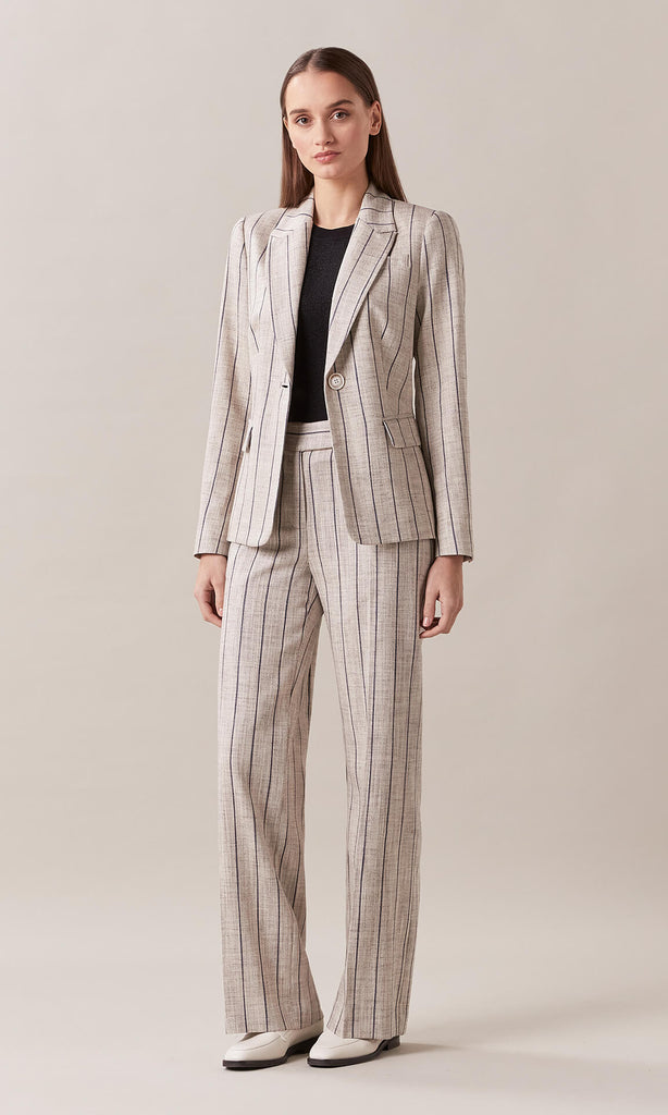 Bershka pinstripe maxi wide leg trouser in grey | ASOS | Pinstripe pants  outfit, Business casual outfits winter, Pant trends